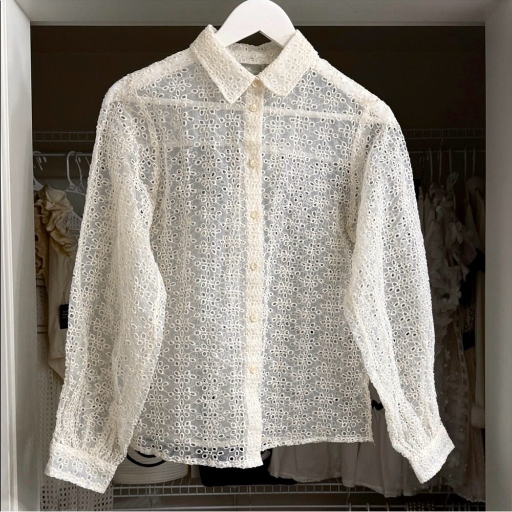ASOS Cream Lace Eyelet Button-Down Shirt